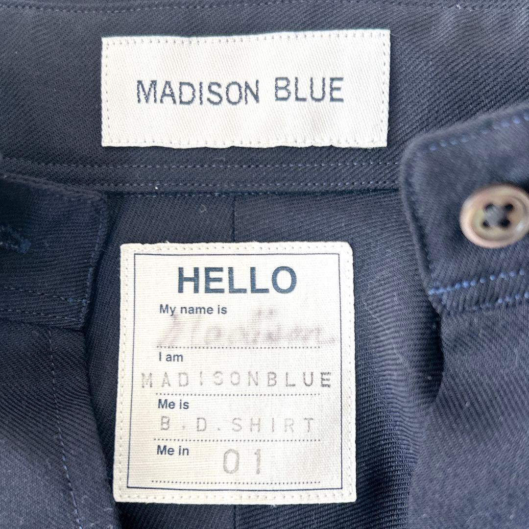 美品 マディソンブルー ウール ボタンダウンシャツ ネイビー 刺繍 長袖シャツ
