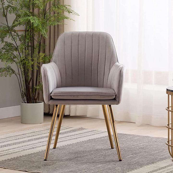 ダイニングチェア 肘付き アームチェア ゴールド脚付き ベルベット