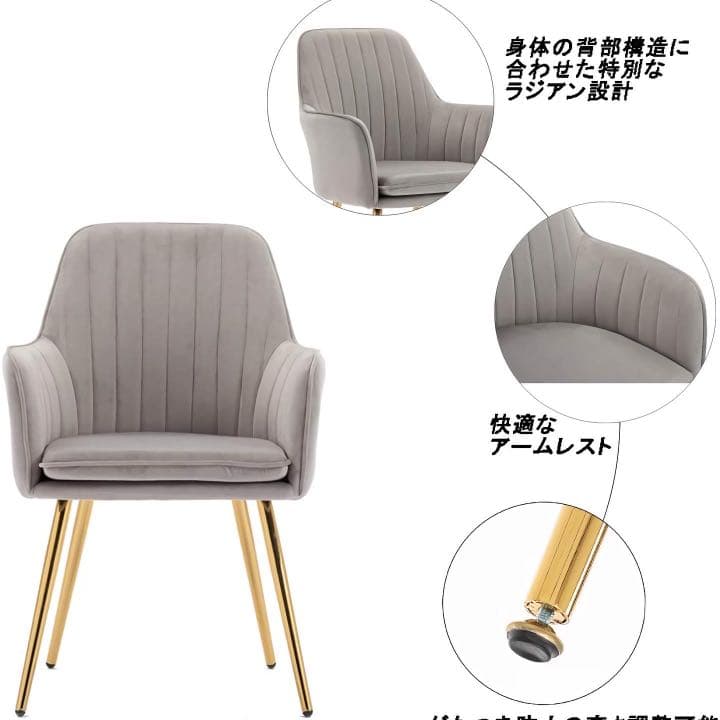 ダイニングチェア 肘付き アームチェア ゴールド脚付き ベルベット