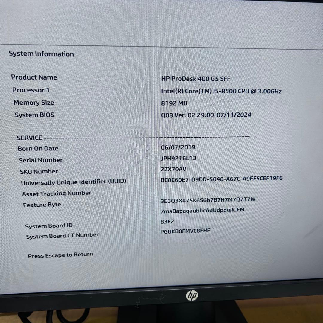 6101③HP Prodesk 400 G5 i5 8GB SSD 4点セット