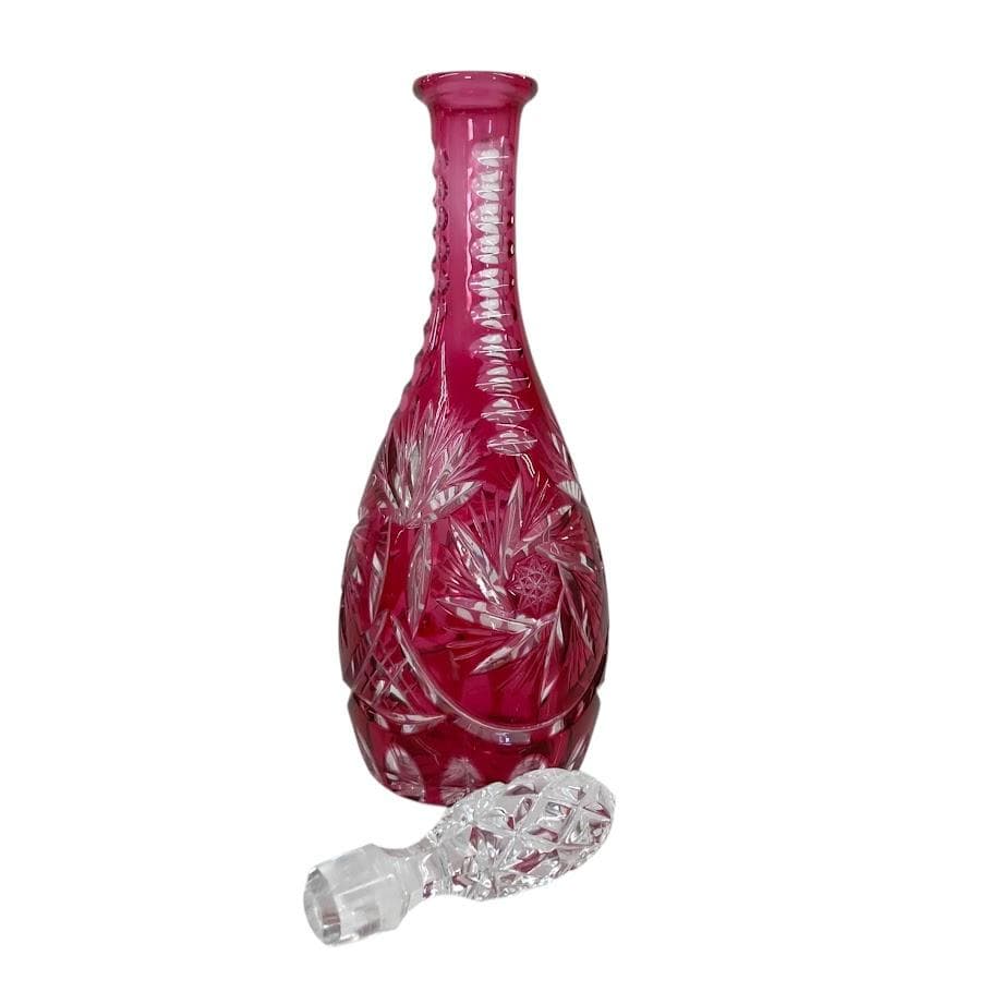 クリスタルガラス デキャンタ グラスセット 切子 クランベリー色