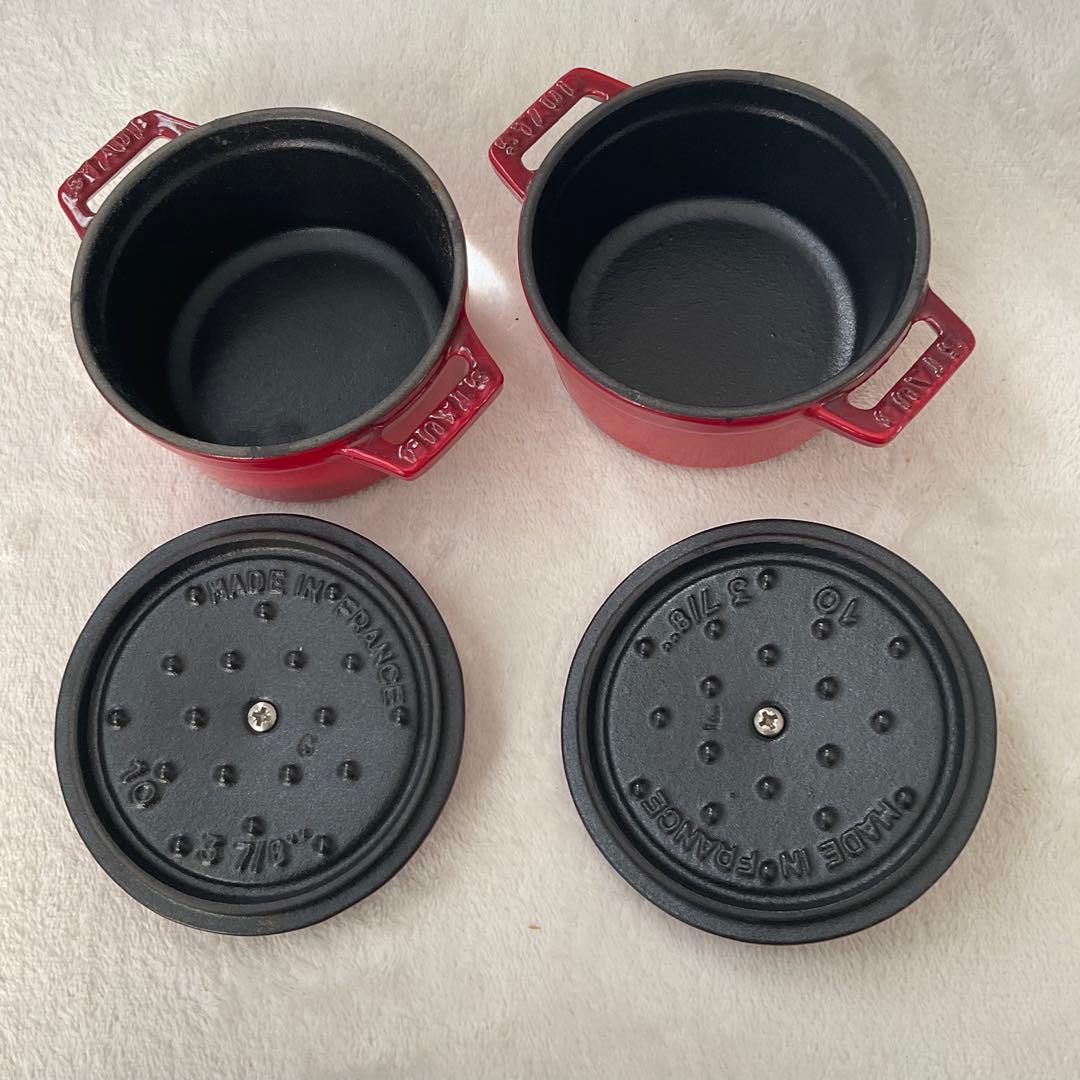 ストウブ ココット10cm 2個 チェリーレッド　 未使用・説明書付