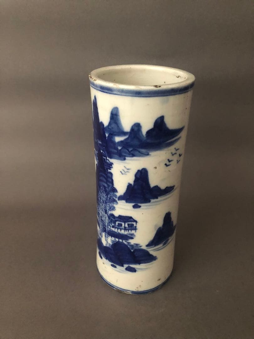 中国骨董古美術　染付青花雲堂手　花瓶　アンティーク