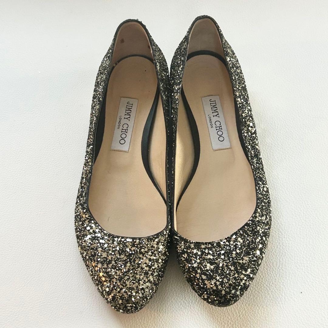 JIMMY CHOO ジミーチュウJESSIE FLAT グリッター黒 39