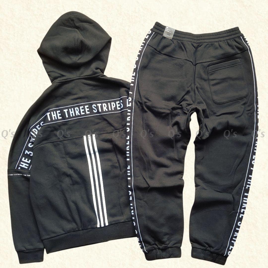 アディダス 裏起毛 スウェット 上下セット パーカー パンツ ブラック 新品 L