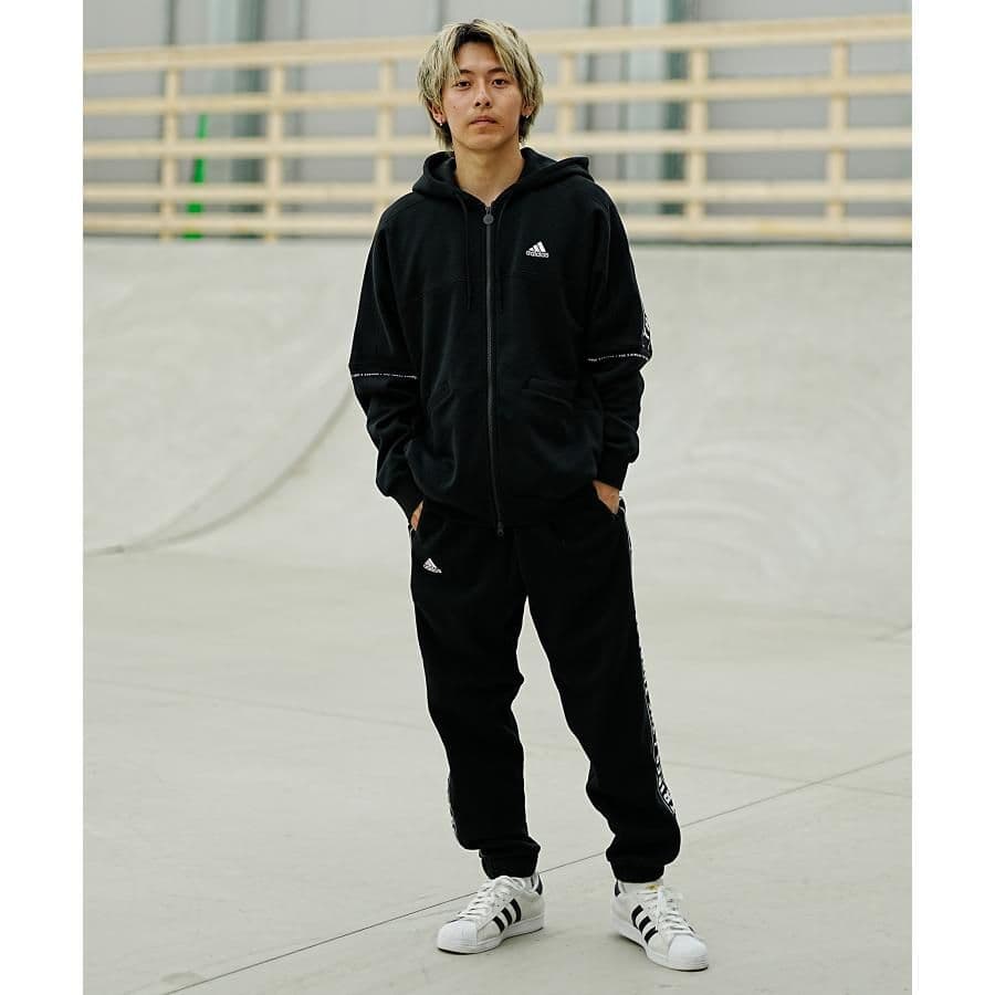 アディダス 裏起毛 スウェット 上下セット パーカー パンツ ブラック 新品 L