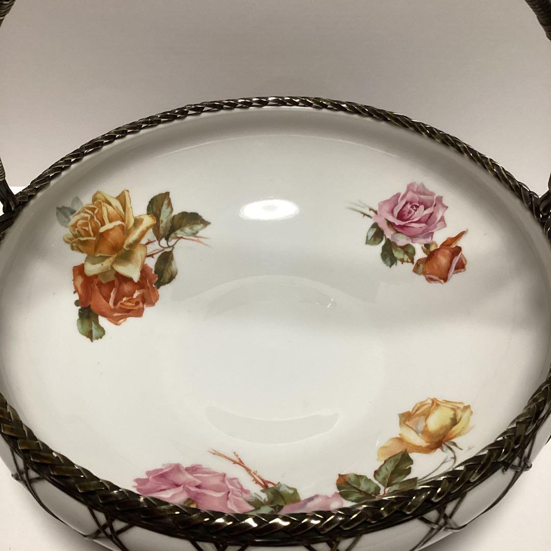 オ－ルドノリタケ　弦付き果物籠　裏印やじろべえ　銀金具