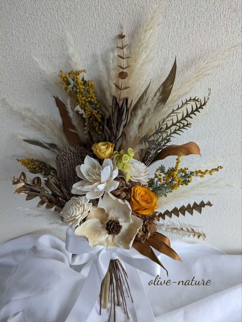 【特別価格】パームフラワーのウェディングブーケ＆ブートニア 結婚式 前撮り