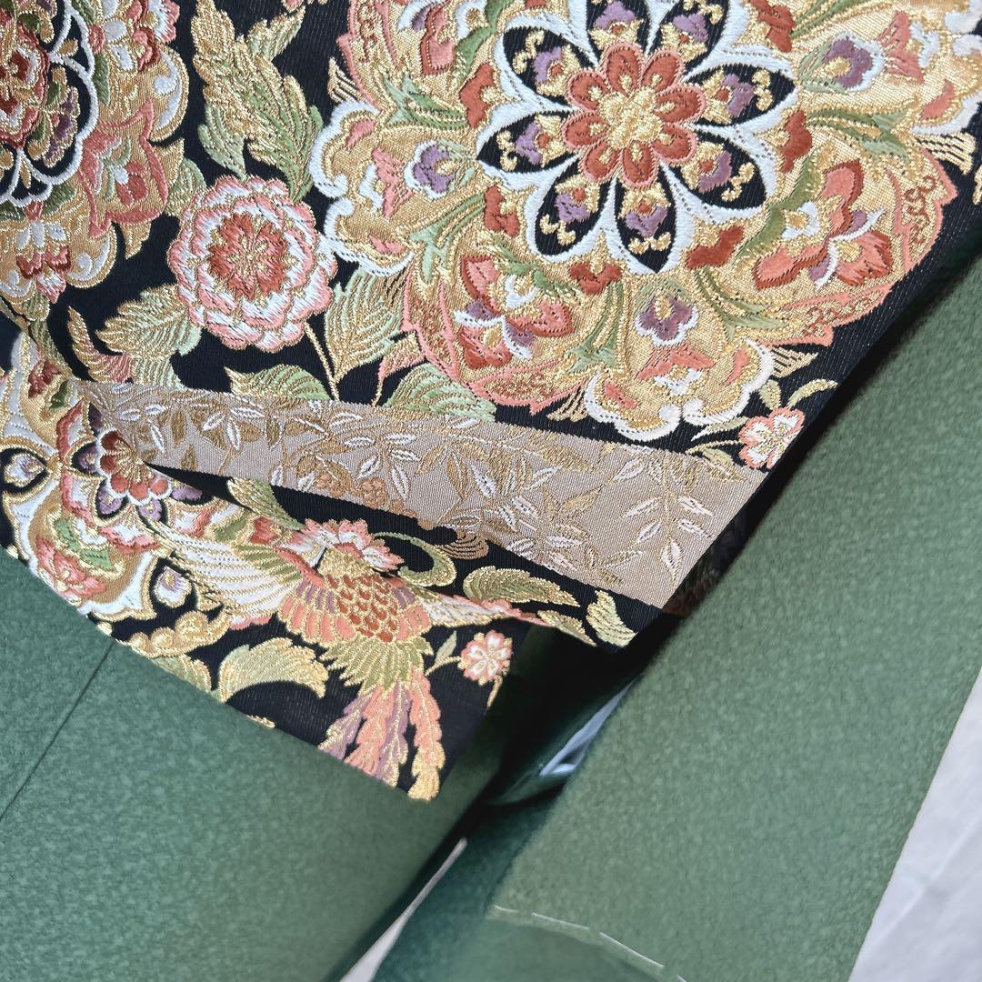 色無地　フルセット　着物　正絹　濃い緑　未使用　p5