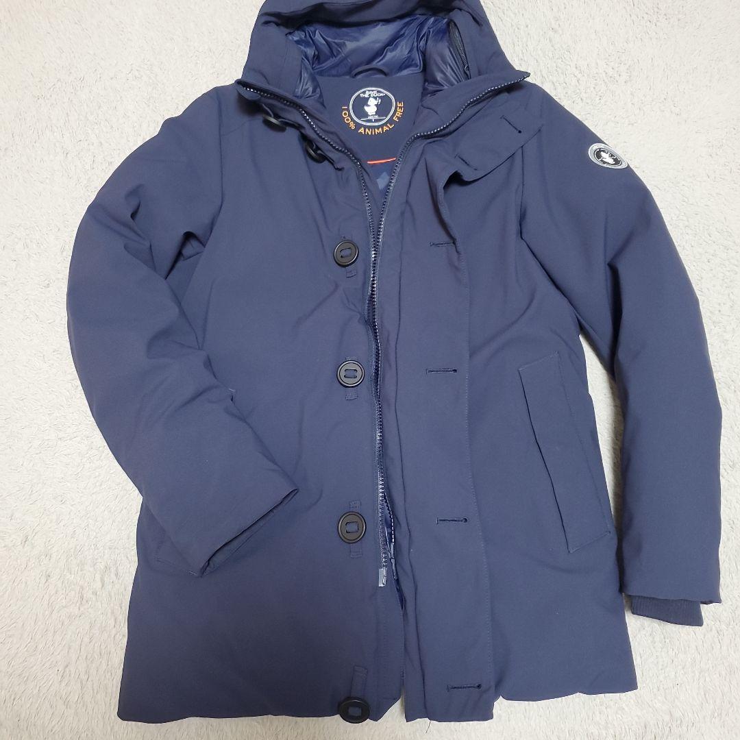 セイブザダックネイビー フード付きダウンジャケット