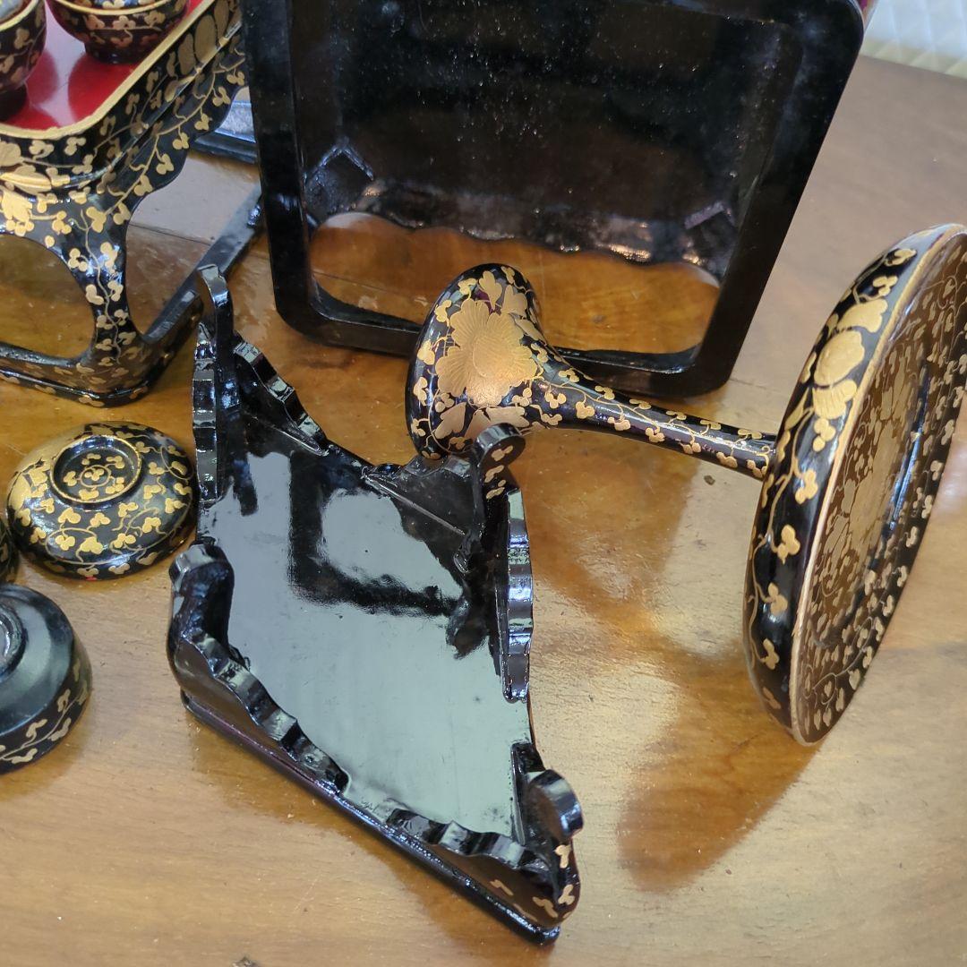 骨董　雛道具　お雛様　ひな祭り　木製　漆器　一式　金彩　木箱