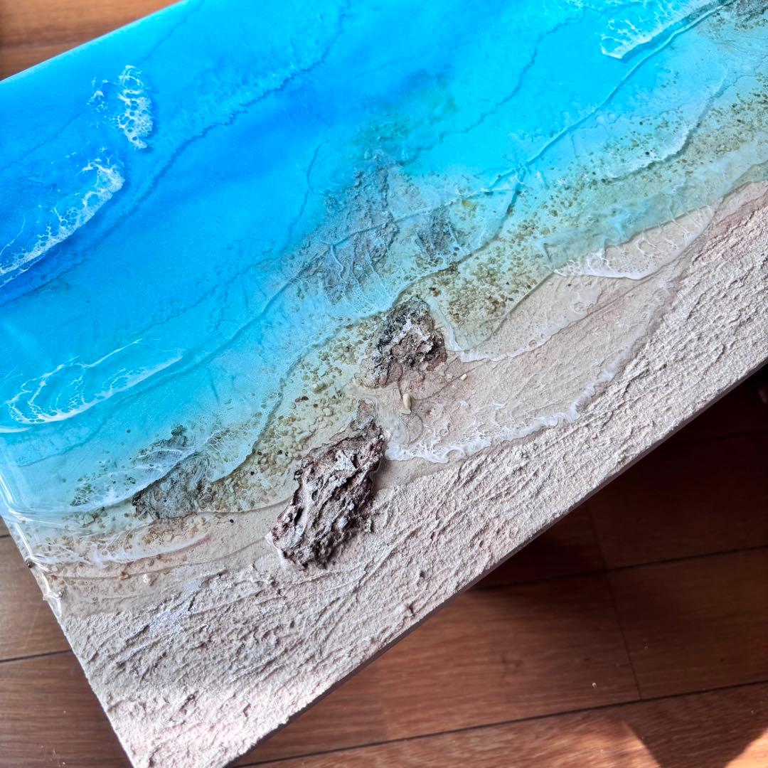 『沖縄の海を感じる』オーシャンレジンアート／立体アート／杉板30×60cm