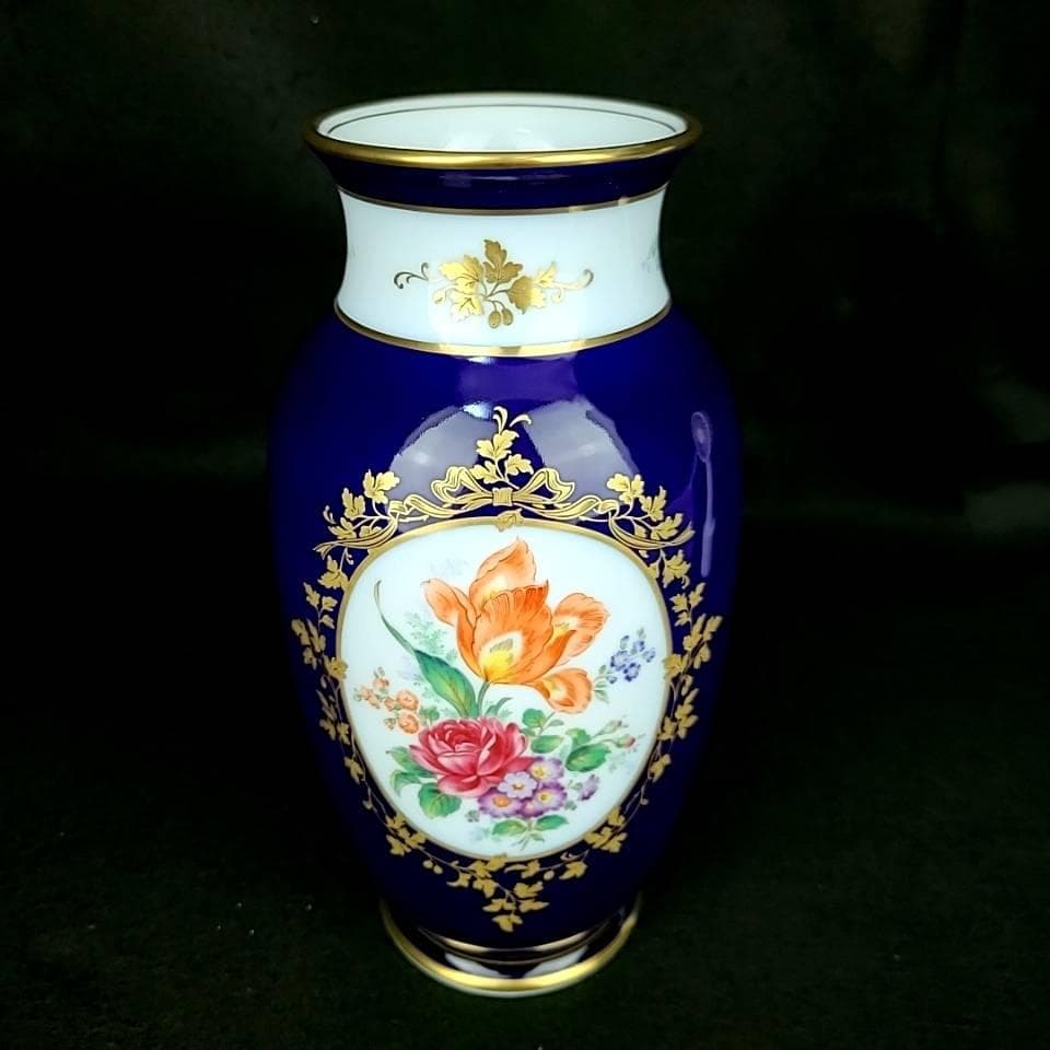 /未使用/ノリタケ　スタジオコレクション　瑠璃金彩花紋　花瓶　ベース　箱つき