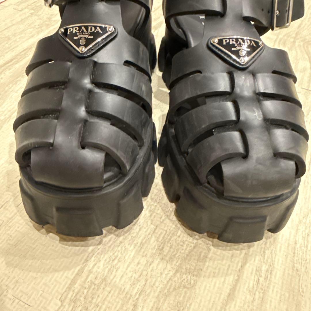 PRADA モノリス ラバーサンダル ブラック トライアングルロゴ 黒37