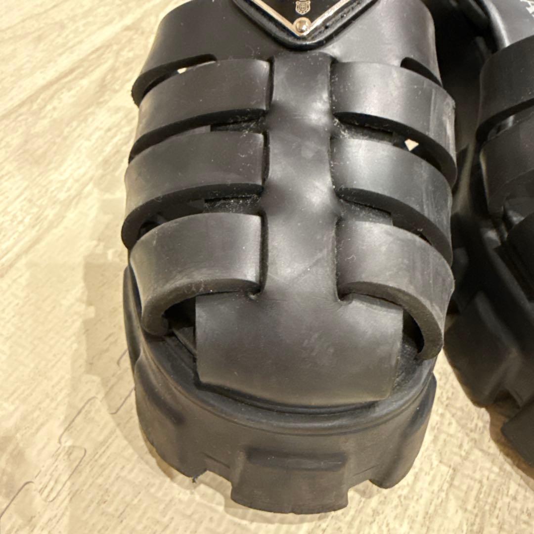 PRADA モノリス ラバーサンダル ブラック トライアングルロゴ 黒37
