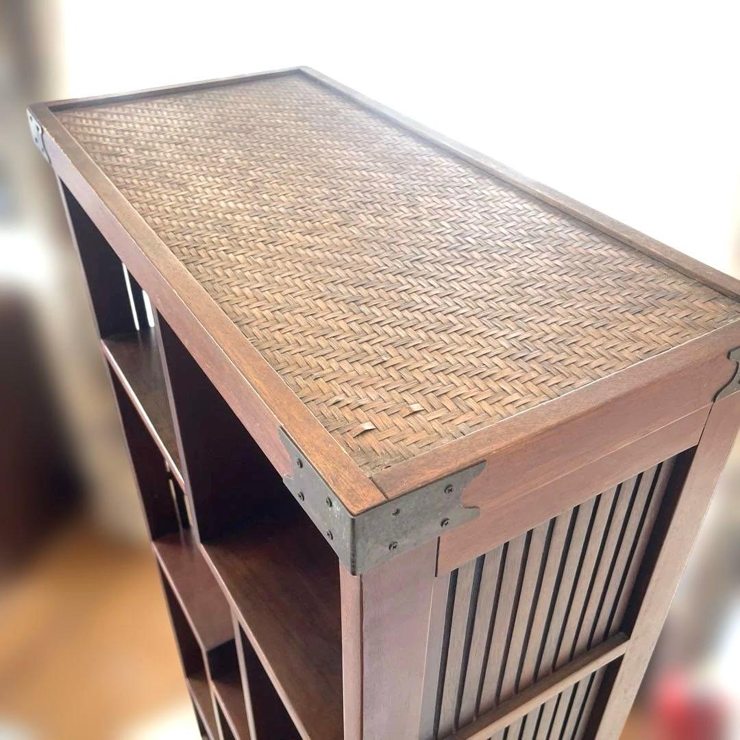 和風 アジアン 飾り棚 茶箪笥 アンティーク 古道具 キャビネット 格子デザイン