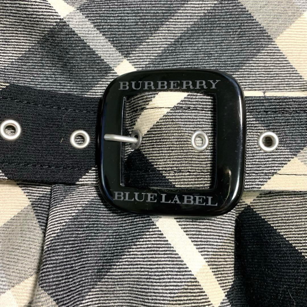 バーバリー　フレアワンピース　Ｓ　黒ノバチェック　毛　ウエストベルト　ホースロゴ