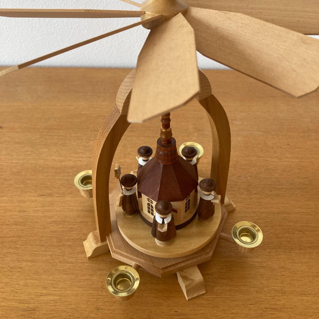 【美品】 ドイツ製 クリスマスピラミッド 聖夜の教会 ウィンドミル