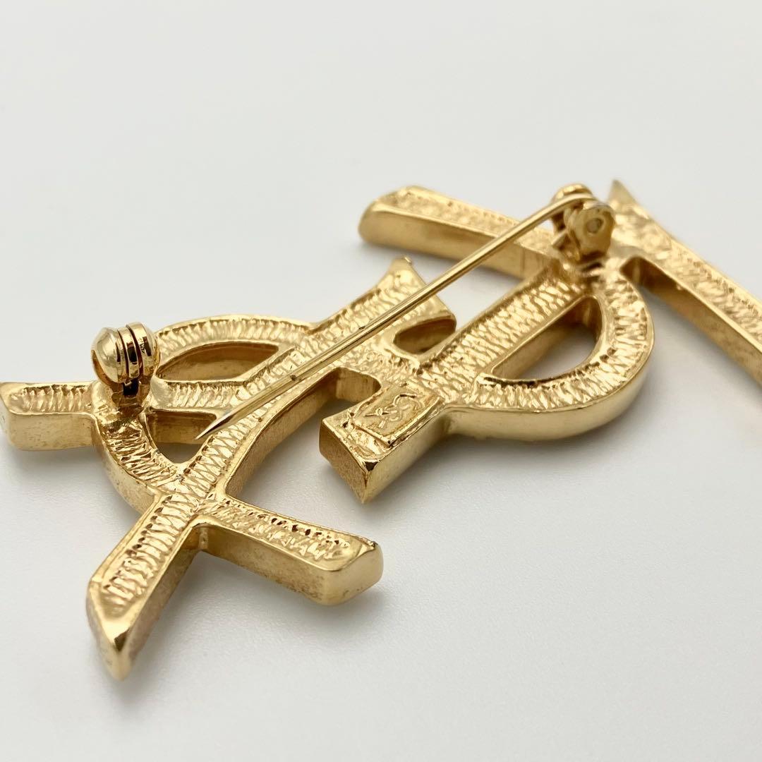 極美品 イヴサンローラン ブローチ カサンドラ YSL ロゴ ラインストーン