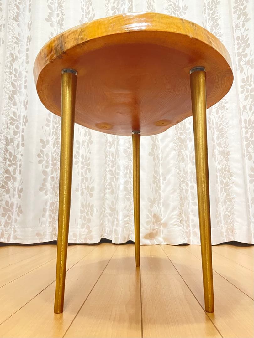 一枚板テーブル　幅53cm ゴールド色アイアン脚　サイドテーブル　無垢材