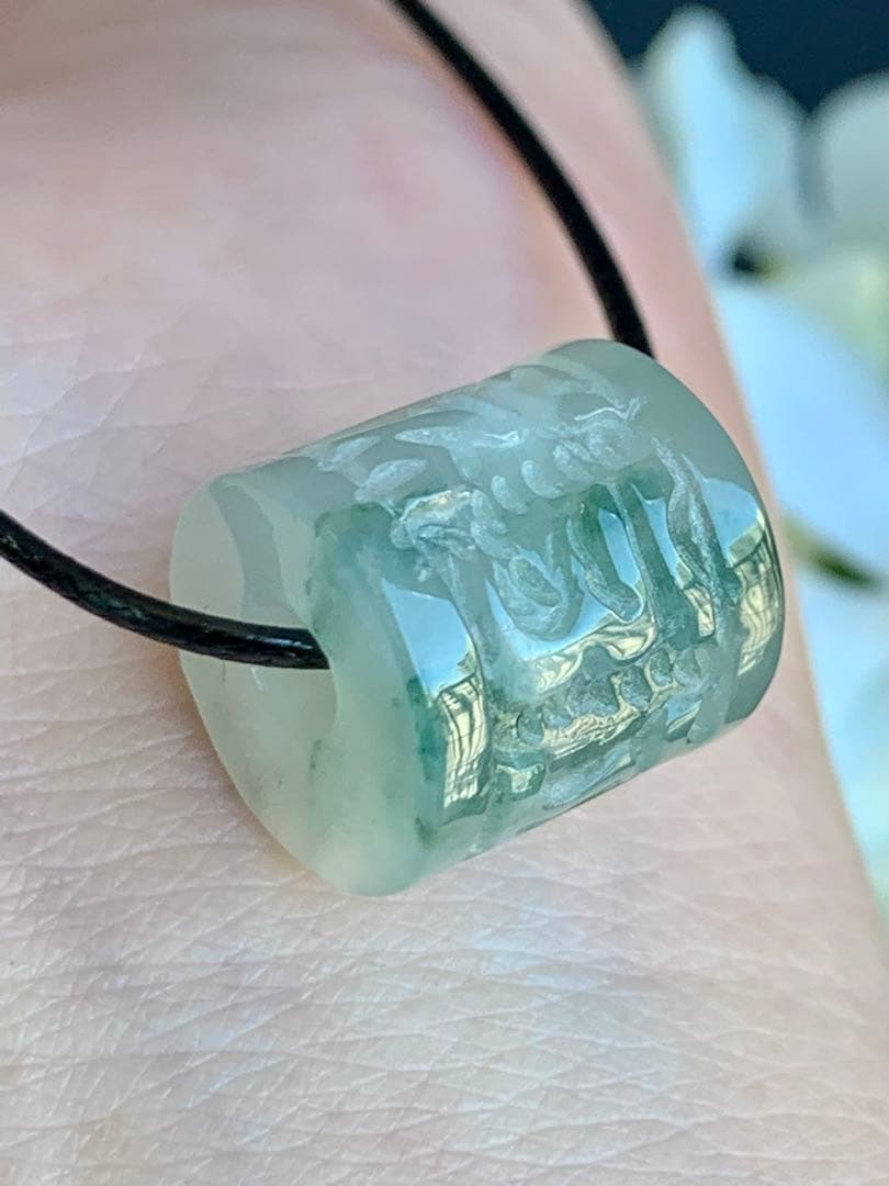 ☘本翡翠　氷種❄️六字真言　ルース⭐️路路通⭐️ネックレス　新品 0155