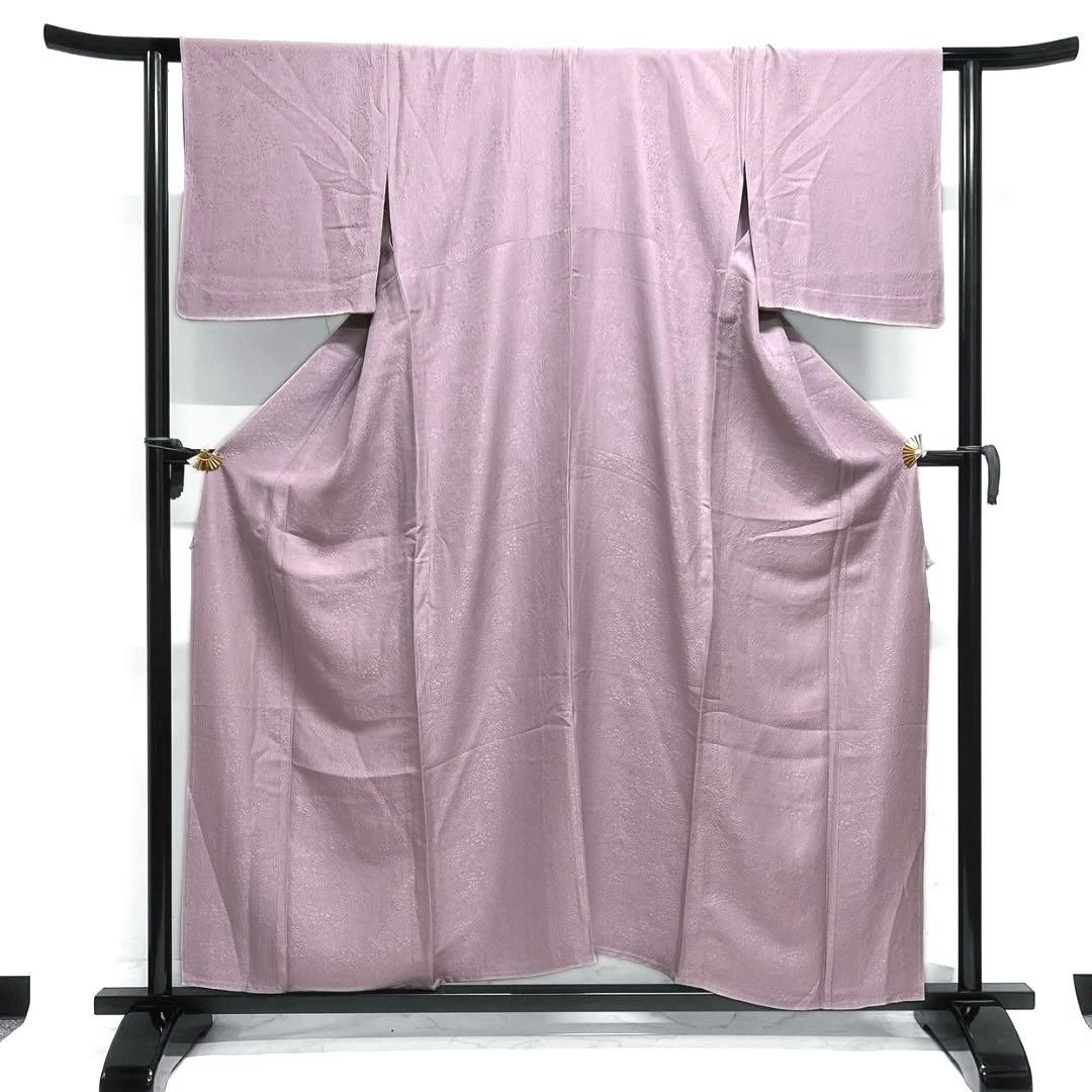 色無地　紋無し　単衣　パープル　パーティ　お食事会　花　楓　着物　064a d