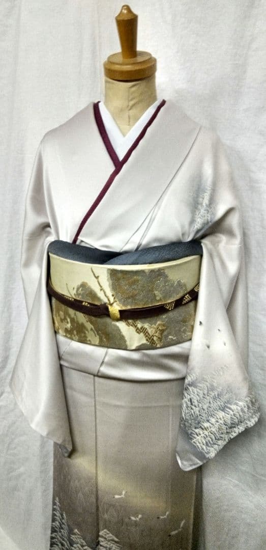 高級付け下げ、シルバー、山水柄、未使用