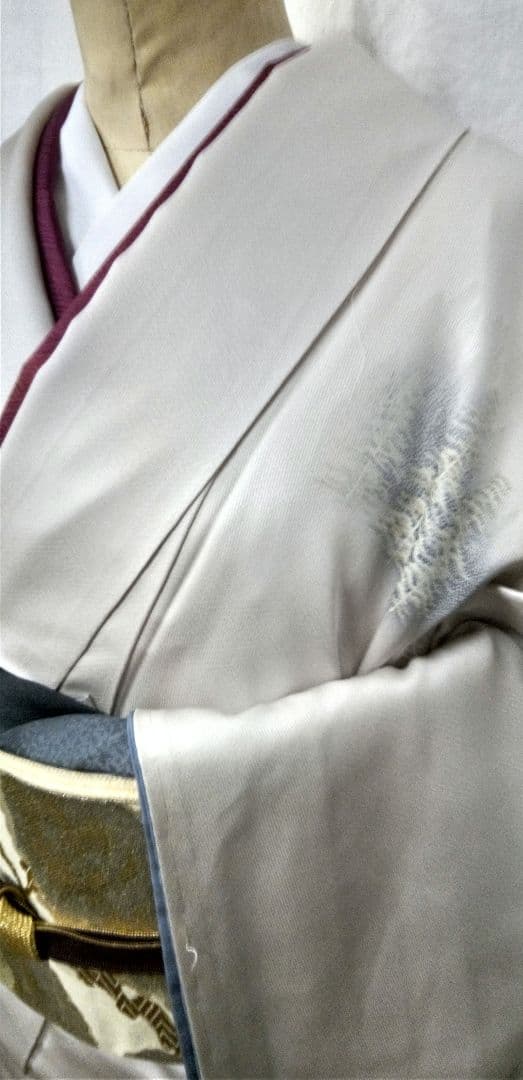 高級付け下げ、シルバー、山水柄、未使用