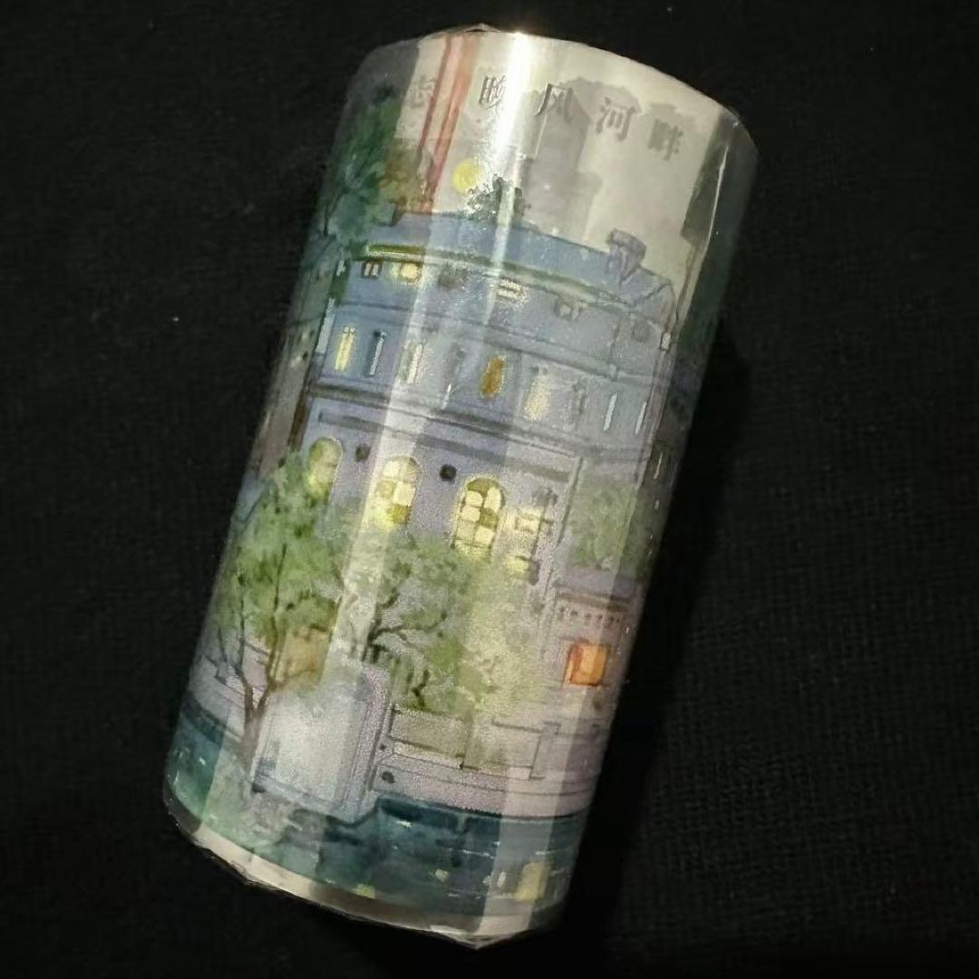 【9054】海外　マスキングテープ　5m巻　PET 夜景　河畔　町並み風景　装飾