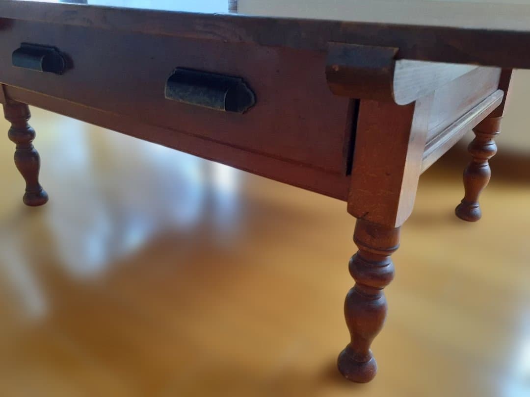ろくろ脚木製文机 テーブル 引き出し付き 古家具 アンティーク レトロ