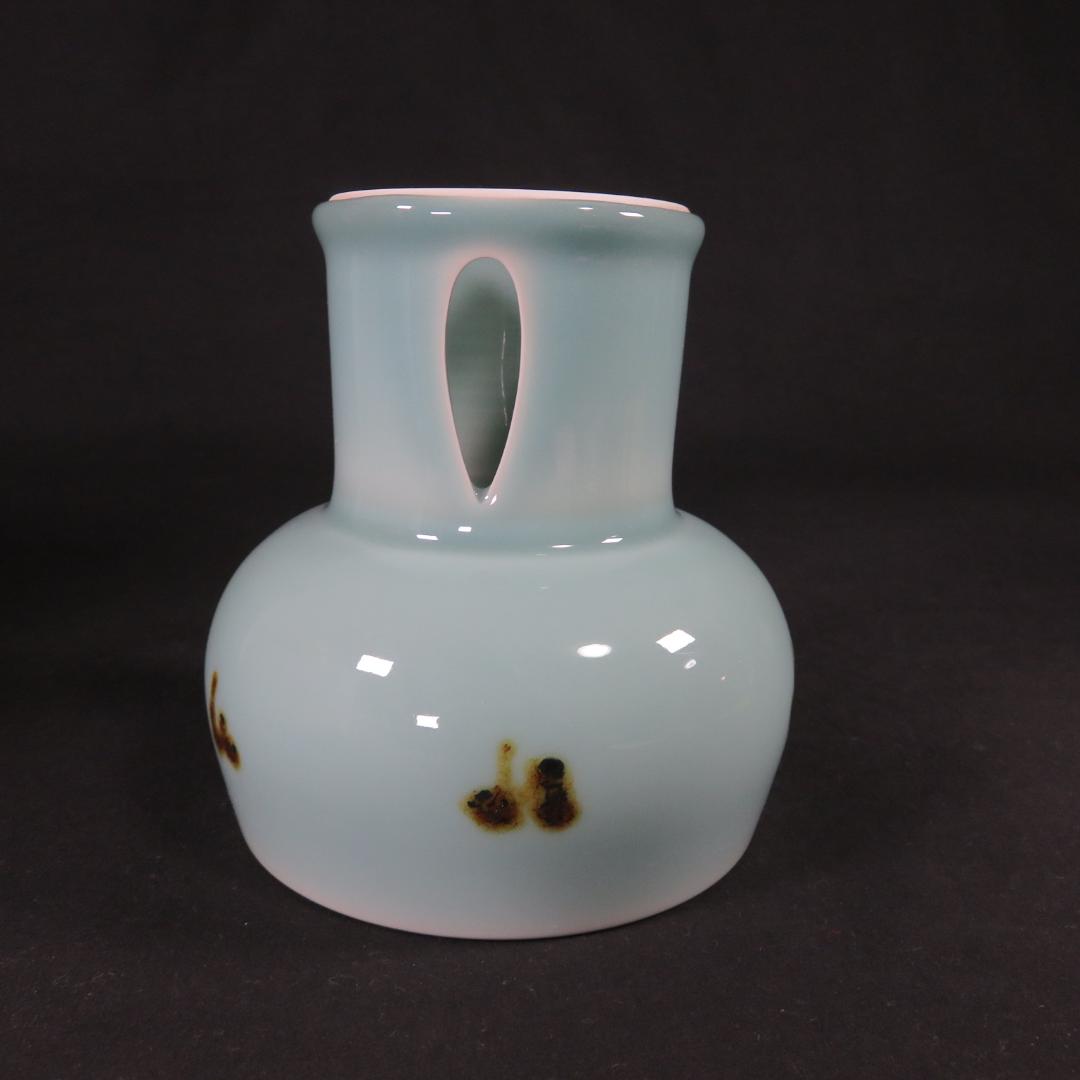 盛器 松本為佐視 木箱 共箱 高台 青 白 透かし高台