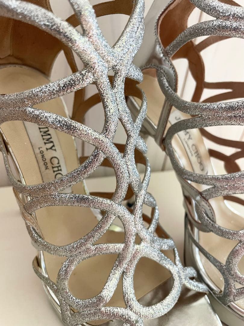 JIMMY CHOO ジミーチュウ メタリックシルバー サンダル36 約23cm