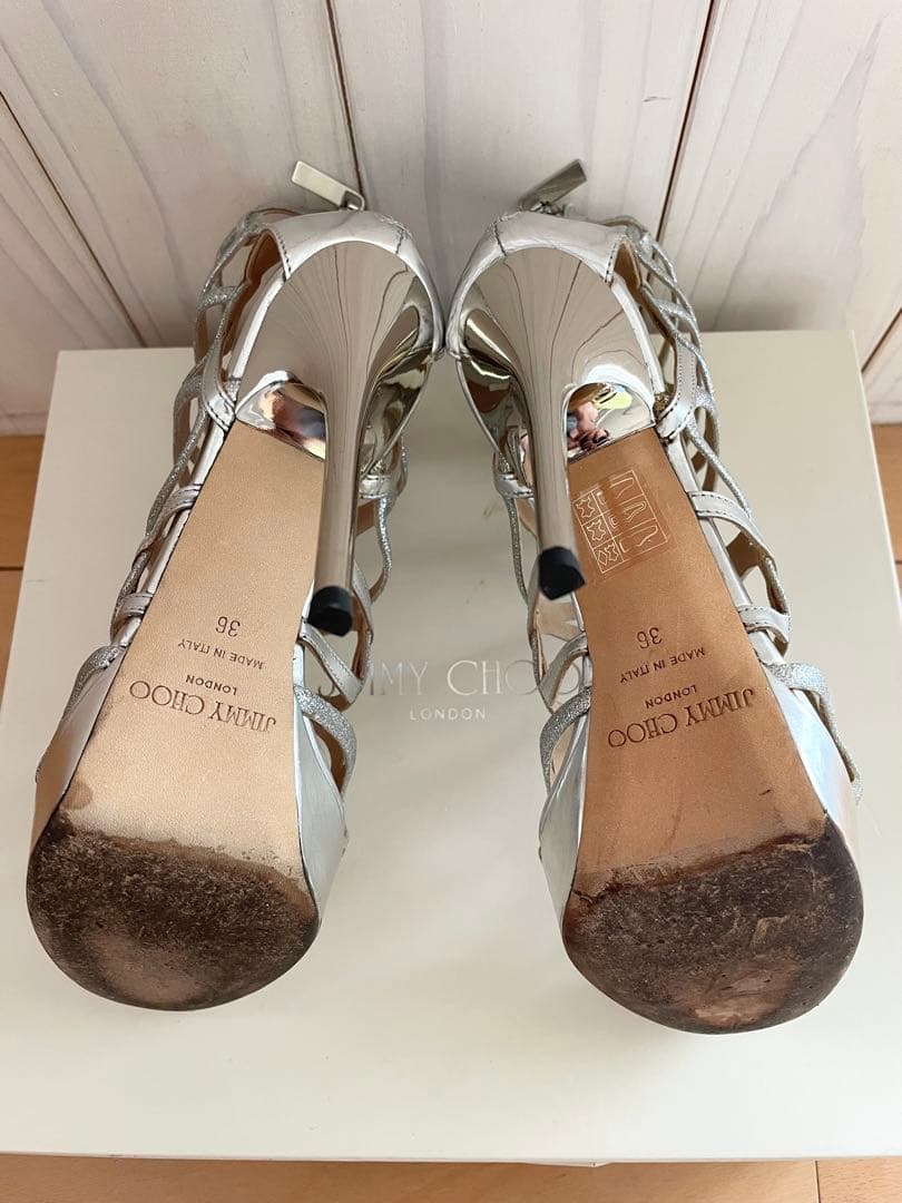 JIMMY CHOO ジミーチュウ メタリックシルバー サンダル36 約23cm
