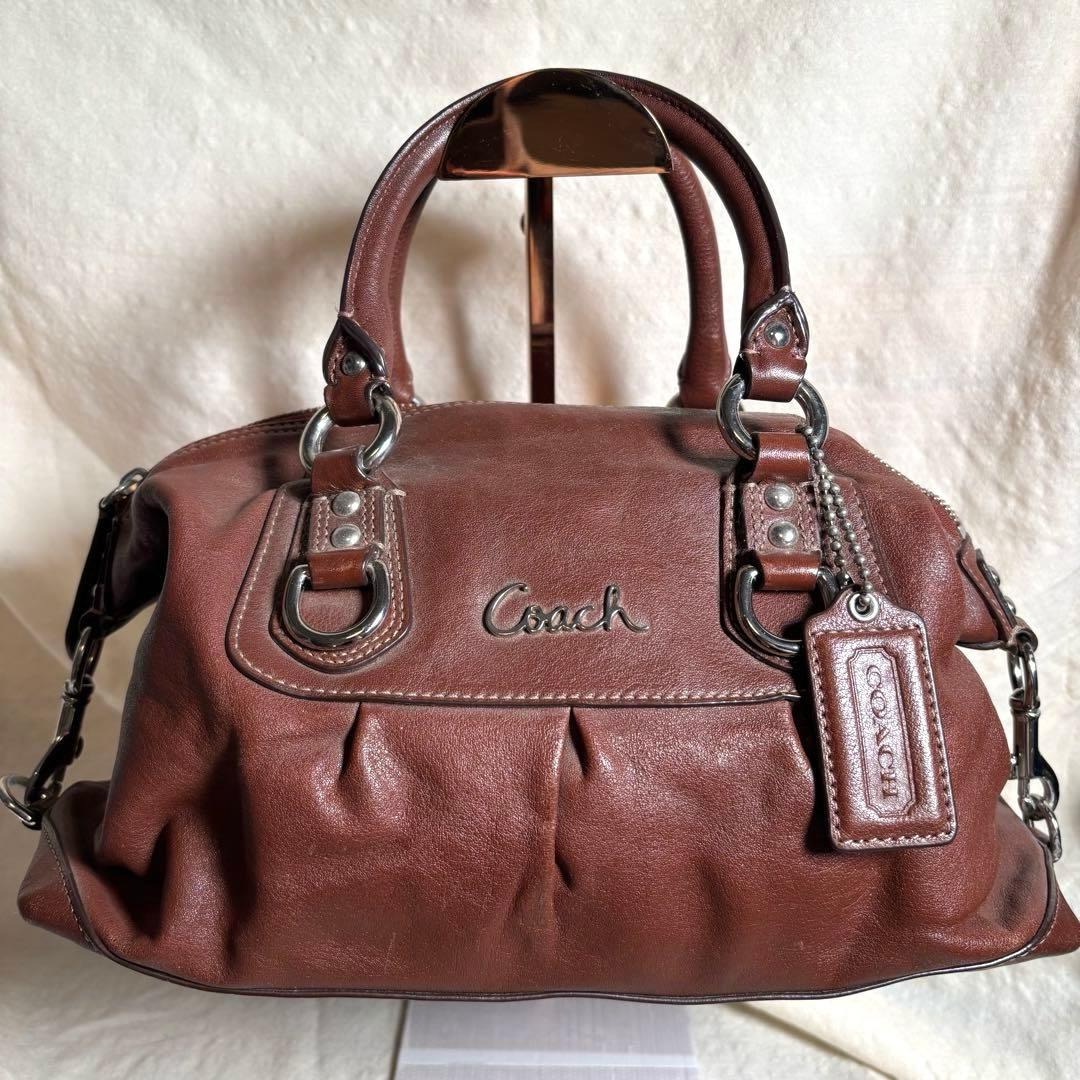 COACHコーチ✨レザー ハンドバッグ ブラウン茶 サイドフック形状変化　y2k