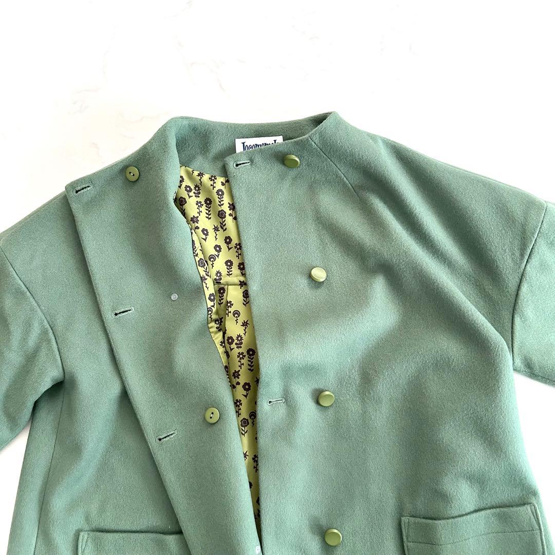 美品 ホコモモラ ウールノーカラーコート 緑 グリーン 大きいサイズ 42 近年