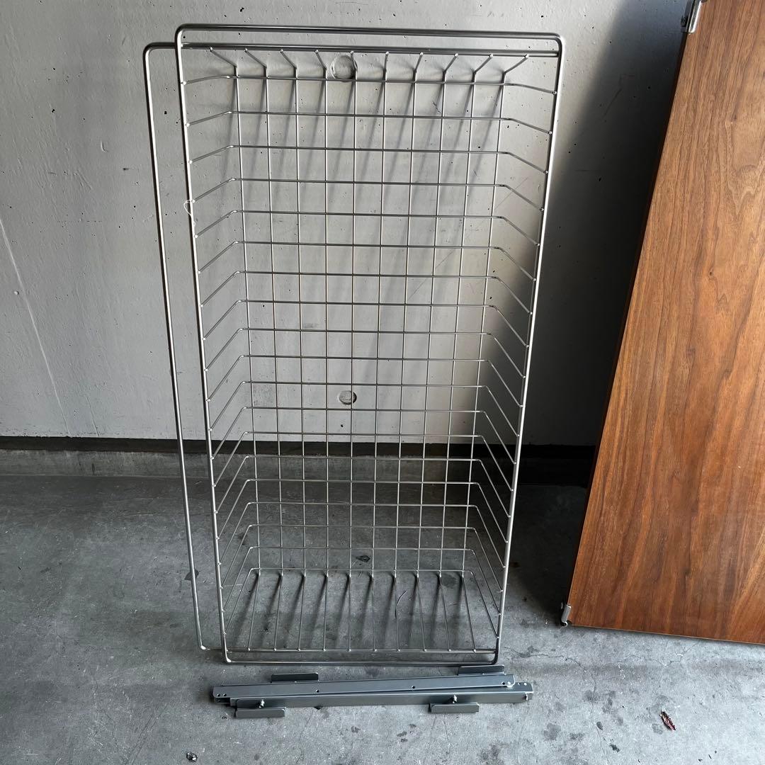 美品★無印 ステンレスユニットシェルフ　ウォールナット材棚セット・バスケット付