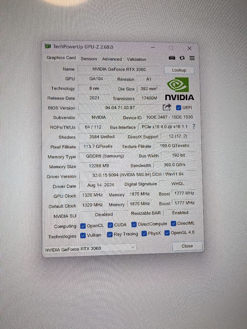 グラフィックボード・グラボ・ビデオカード GALAKURO RTX 3060 12GB