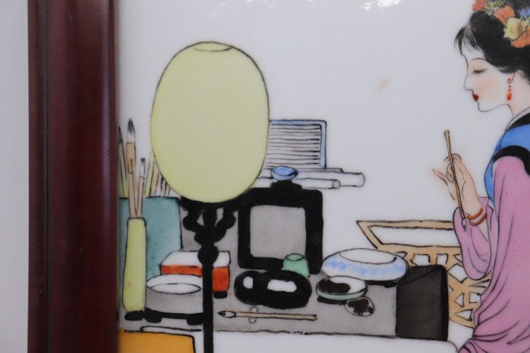 中国　陶板画　美人　壁がけ　送料込み0308