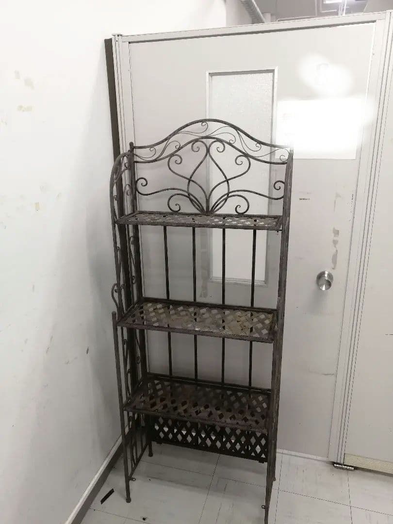 アイアン製オープンシェルフ 4段 メタル ダークグレー 花台 店舗什器 W61