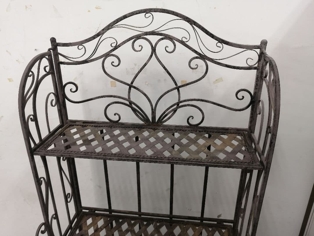 アイアン製オープンシェルフ 4段 メタル ダークグレー 花台 店舗什器 W61