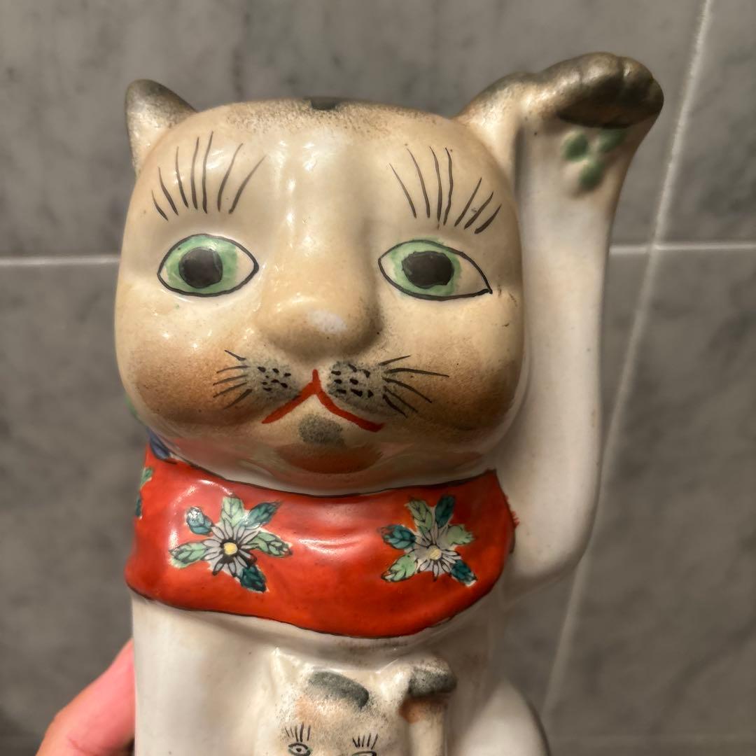 アンティーク伊万里　インパクトのあるお顔が忘れられなき親子の招き猫