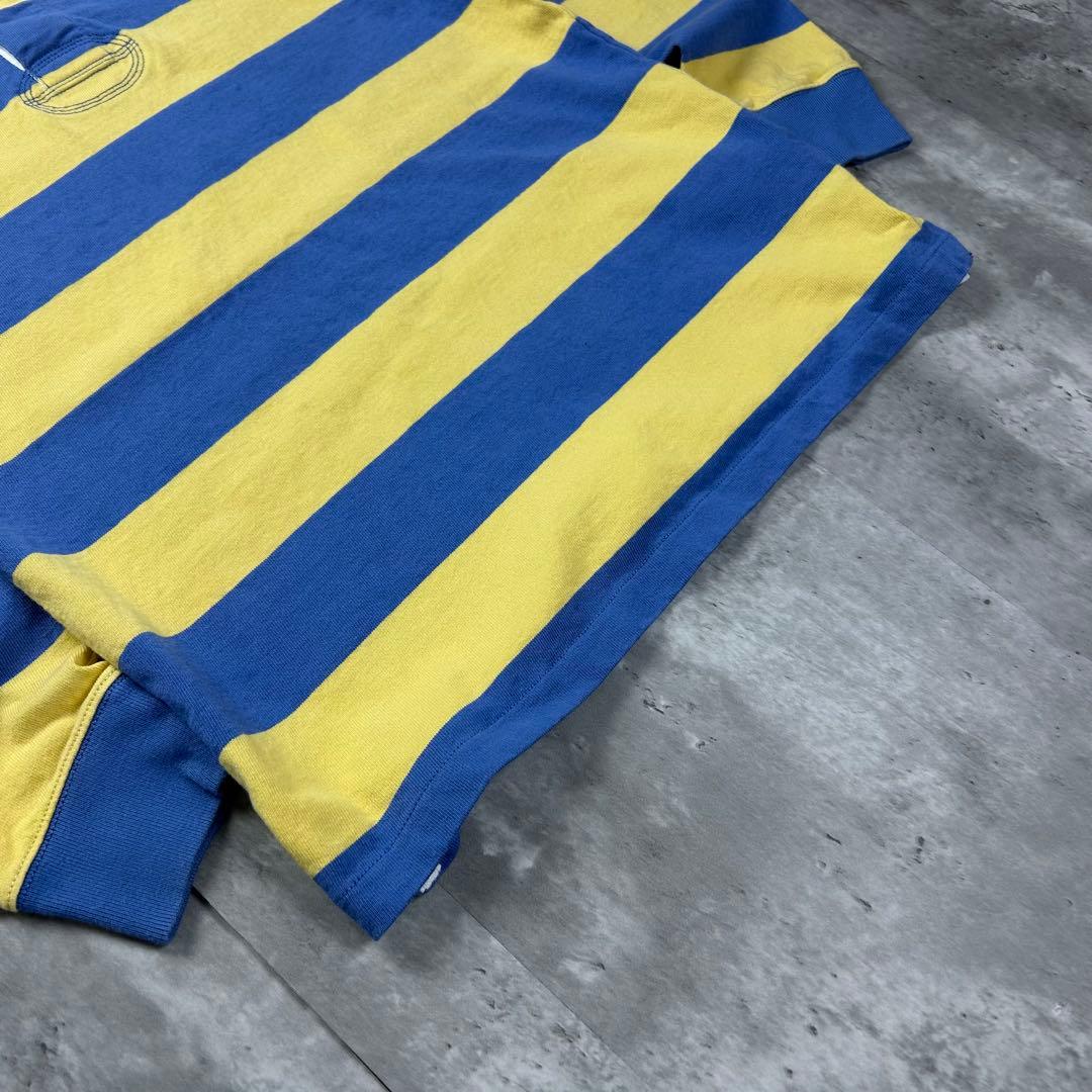 ラルフローレン 刺繍ロゴ 太ボーダー ラガーシャツ 黄青 M 6301