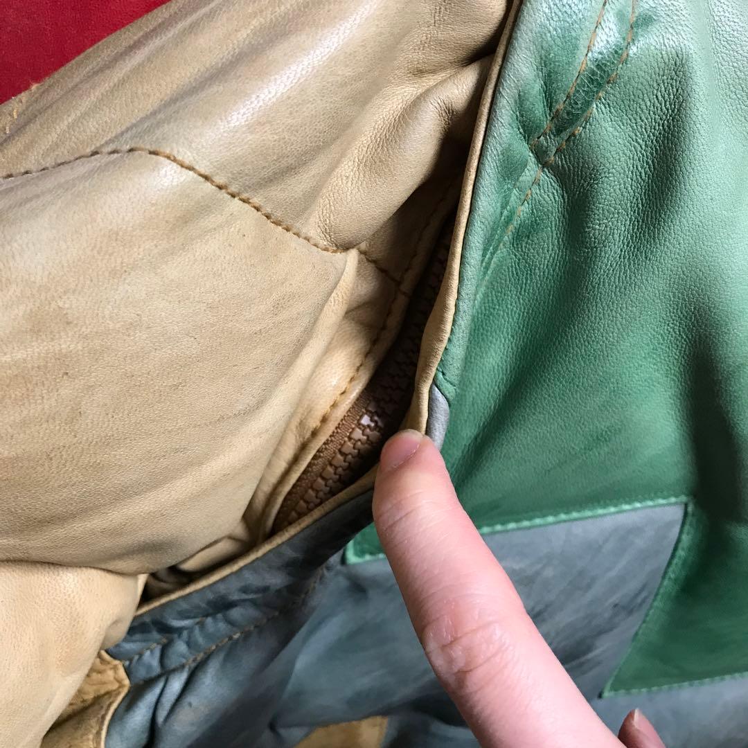 ショット　レザージャケットダウン　バイカラー　希少　サイズM 羽毛　フェザー