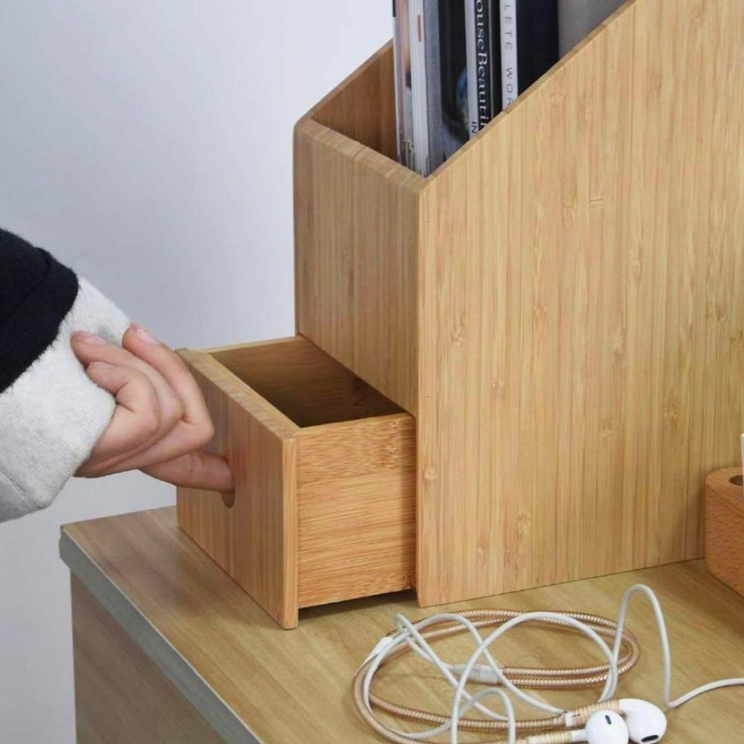 本棚 引き出し付き オーガナイザー 竹材卓上本棚 (Small)