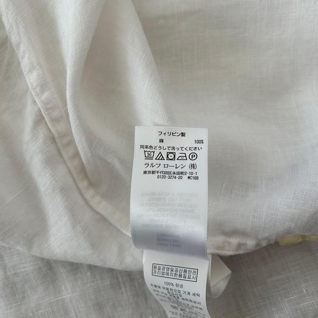 ラルフローレン 長袖 リネンシャツ 白 XS ボタンダウン ポニー刺繍