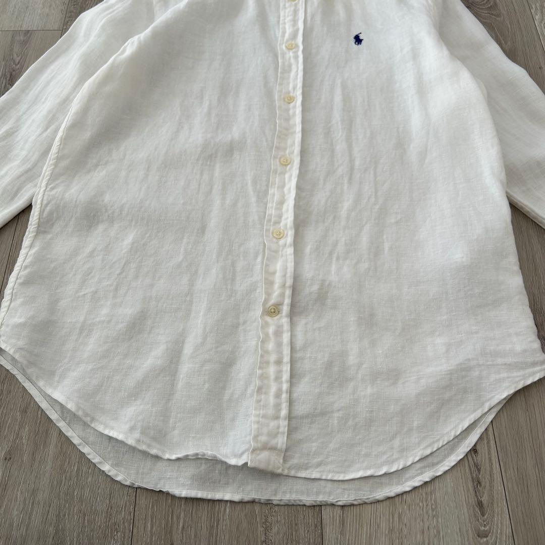 ラルフローレン 長袖 リネンシャツ 白 XS ボタンダウン ポニー刺繍
