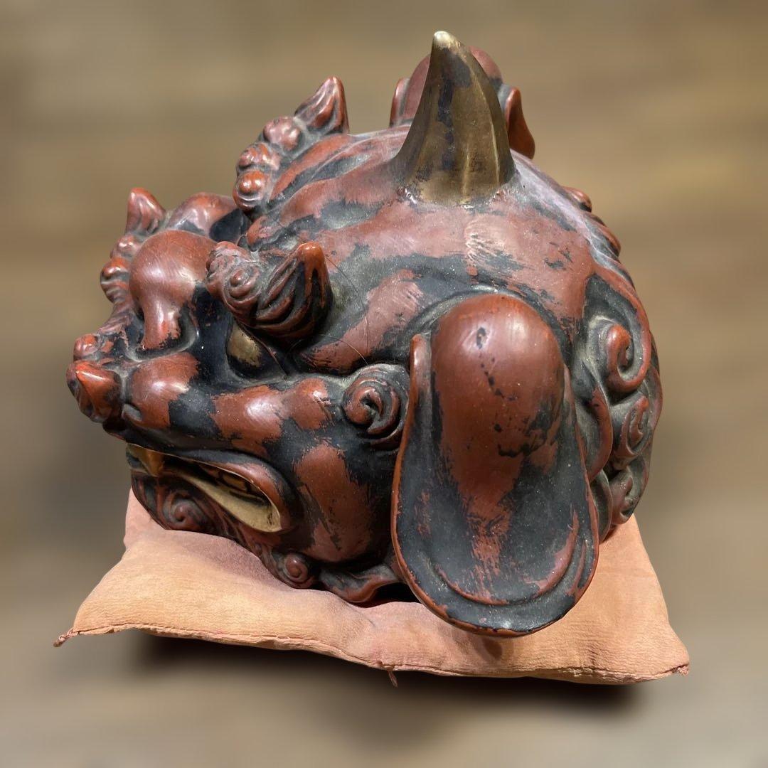 【九谷焼】獅子頭 赤黒　床の間 魔除け 縁起物 厄除け 置物 インテリア