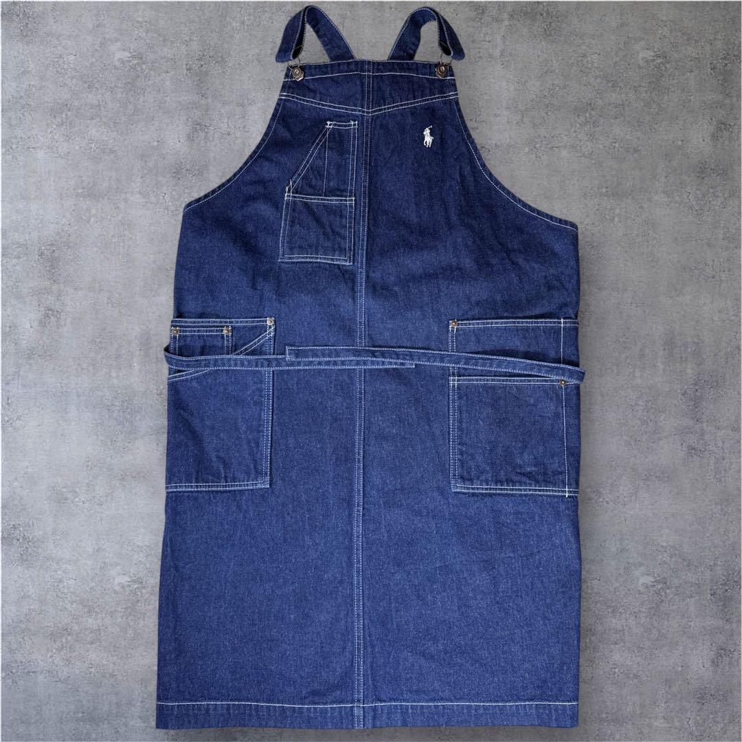 ラルフローレン　エプロン　デニム　インディゴ　濃紺　ポニー刺繍