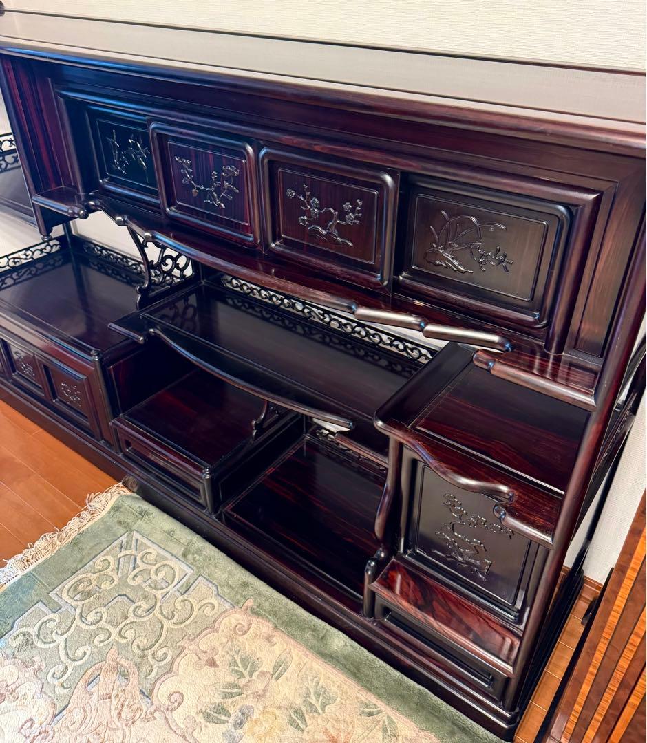 希少な六尺サイズの本紫檀茶棚 唐木家具 和家具 飾り棚 違い棚