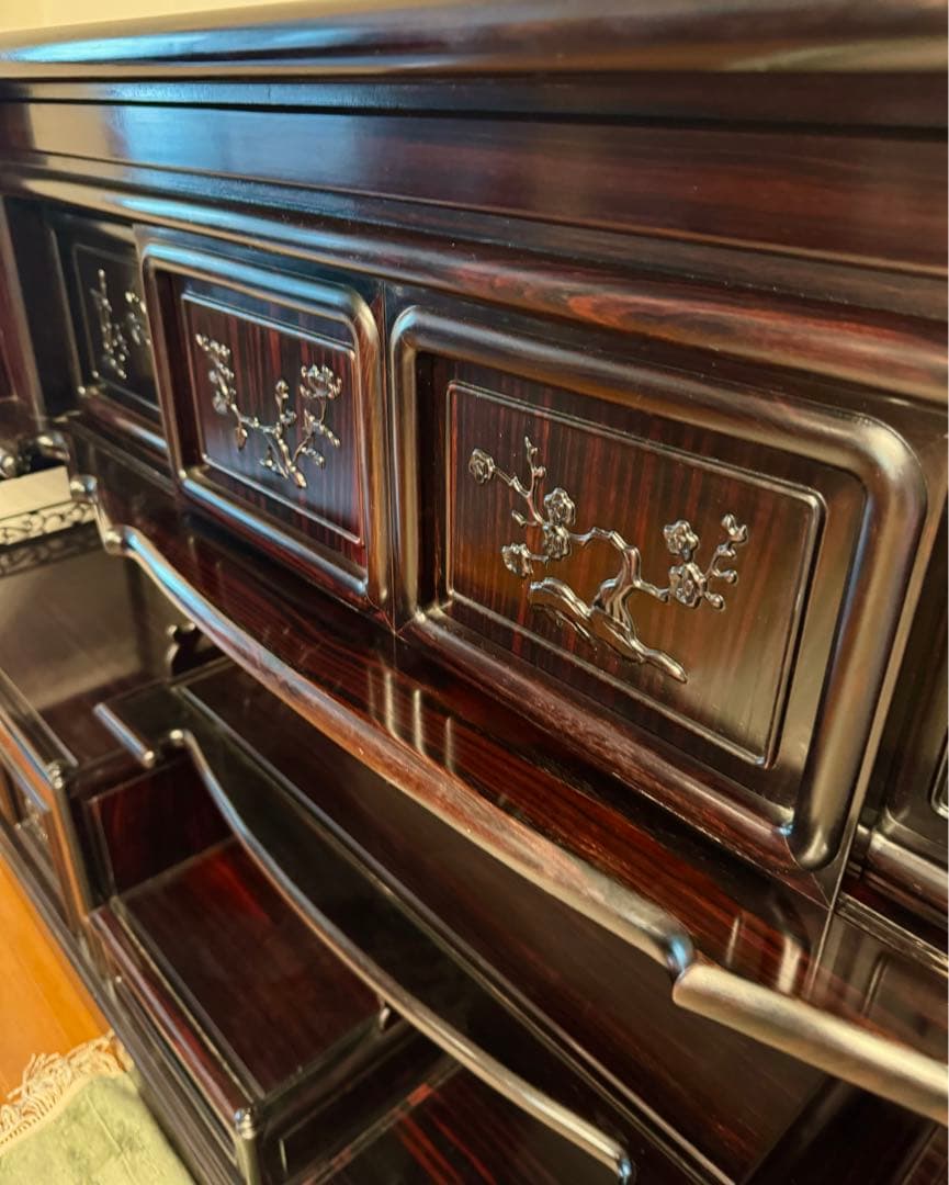 希少な六尺サイズの本紫檀茶棚 唐木家具 和家具 飾り棚 違い棚